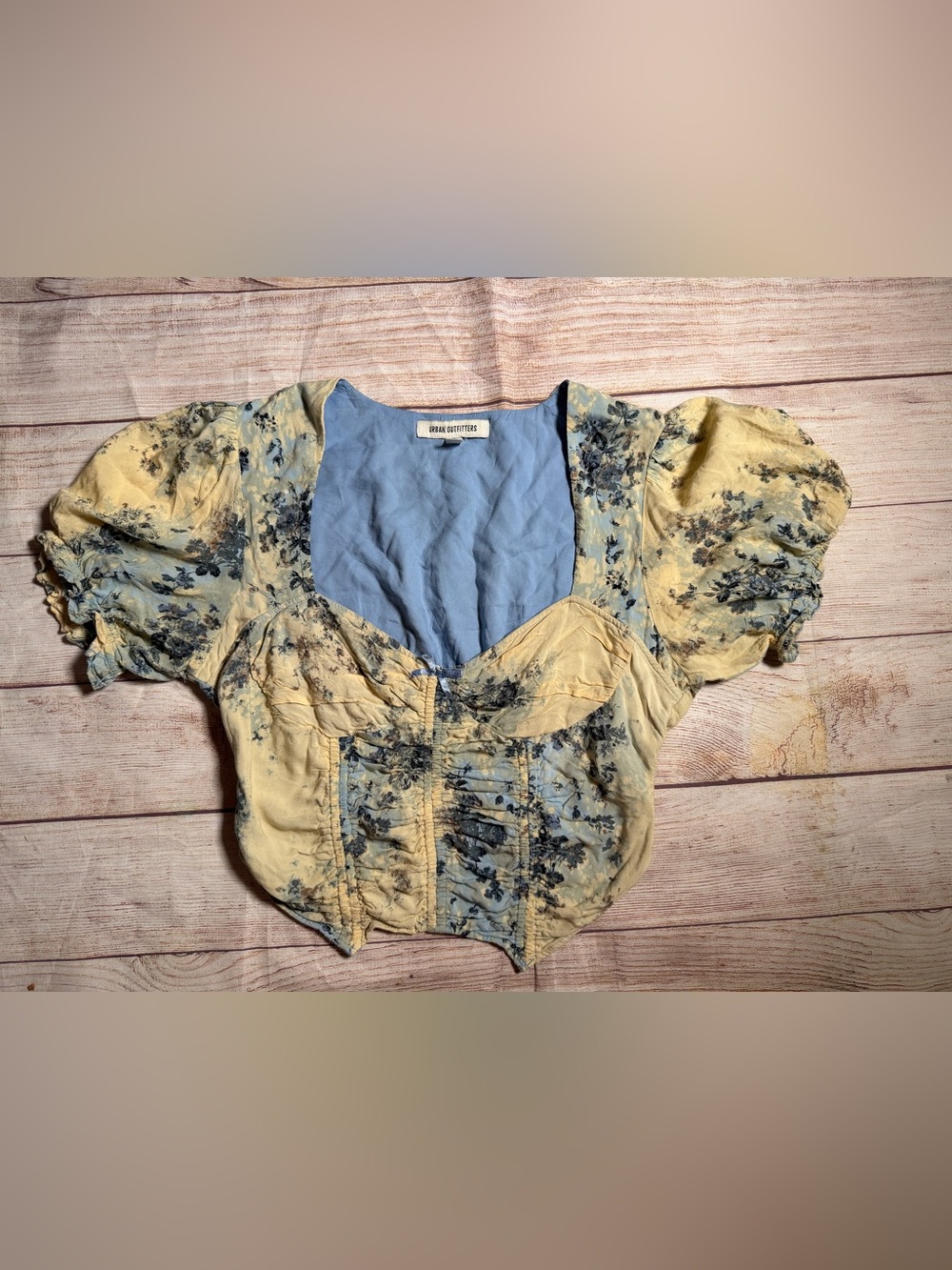 Urban Outfitters Yellow Floral Puff-Sleeve Corset Crop Top‎ Romantic Fairygrunge